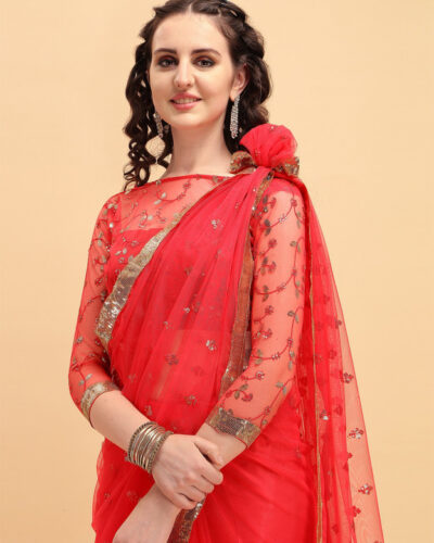 Embellished Bollywood Silk Blend Saree (Pink)