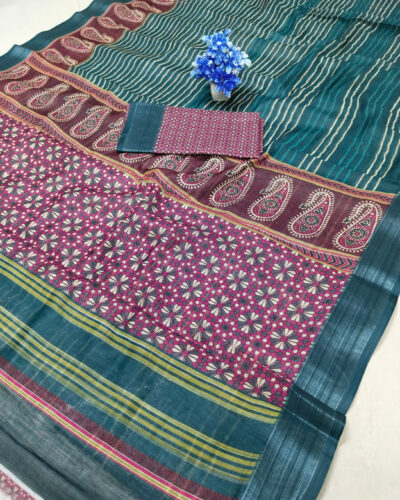 Woven Bollywood Pure Cotton, Cotton Linen Saree (Multicolor)