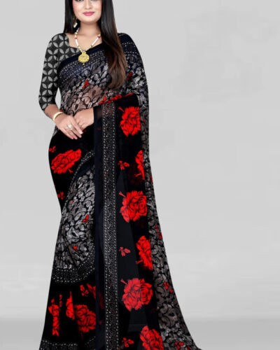 Printed Daily Wear Georgette Saree (Black)