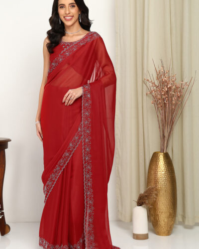 Self Design Bollywood Georgette Saree (Red)