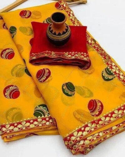 Embellished Daily Wear Georgette Saree (Yellow)
