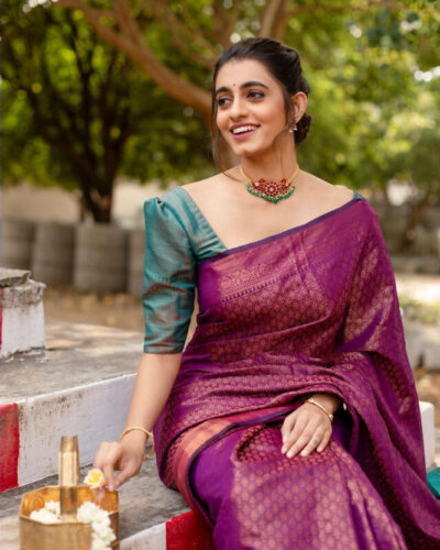 Printed Bollywood Silk Blend Saree (Purple)