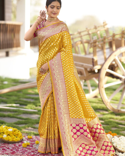 Woven Kanjivaram Jacquard Saree (Yellow)