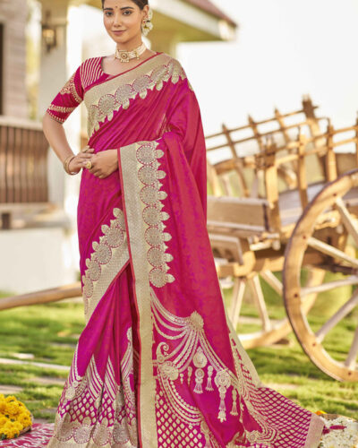 Woven Banarasi Jacquard Saree (Pink)