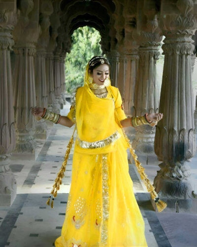 Embroidered Semi Stitched Rajasthani Poshak (Yellow)
