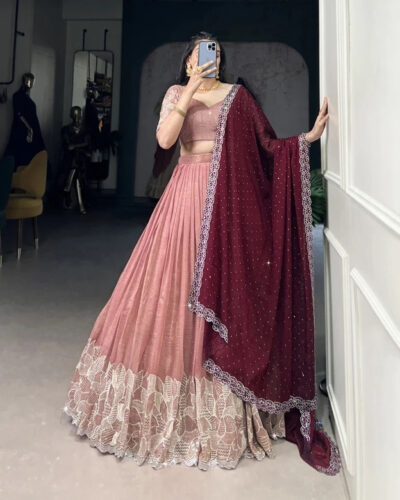 Embroidered Semi Stitched Lehenga Choli (Multicolor)