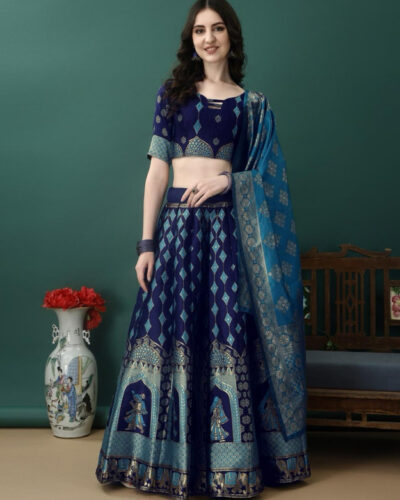 Self Design Semi Stitched Lehenga Choli (Silver)