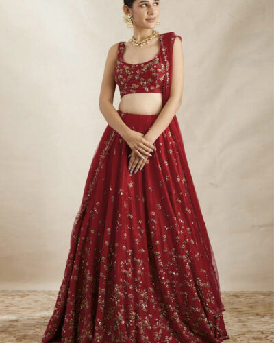 Embroidered Semi Stitched Lehenga Choli (Red)