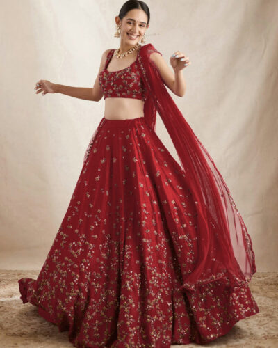 Embroidered Semi Stitched Lehenga Choli (Red)