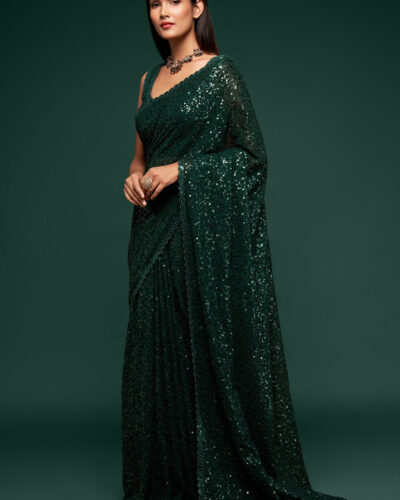 Embellished Bollywood Georgette Saree (Dark Green)