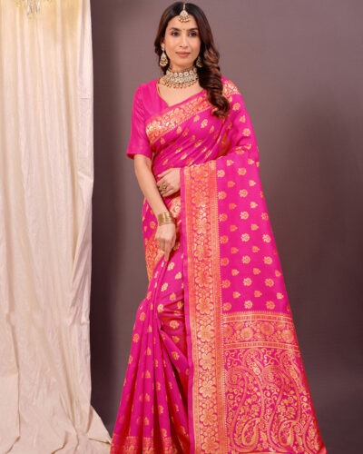 Woven Banarasi Pure Silk Saree (Pink)