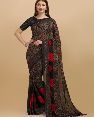 Embroidered Bollywood Georgette Saree (Black)