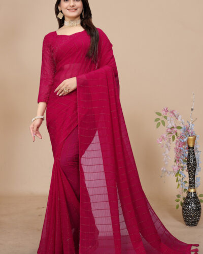 Self Design Daily Wear Georgette Saree (Pink)