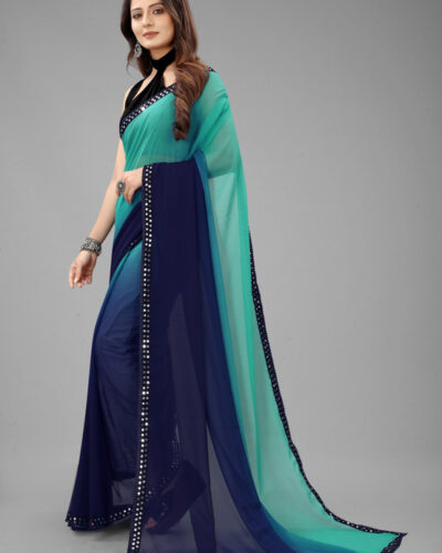 Embellished Daily Wear Georgette Saree (Dark Blue)