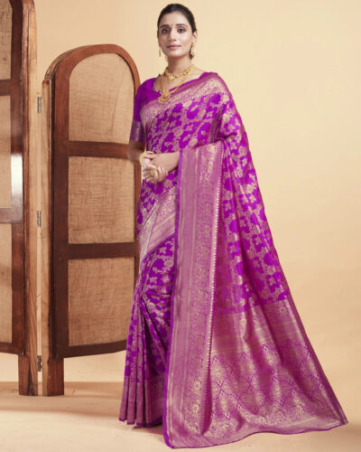 Woven, Embellished Banarasi Pure Silk, Jacquard Saree (Pink)
