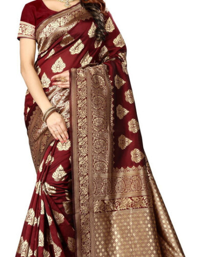 Woven Kanjivaram Silk Blend Saree (Maroon)