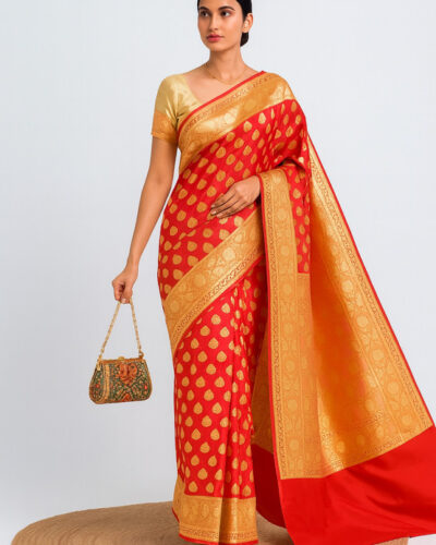Self Design, Woven Banarasi Silk Blend Saree (Red)