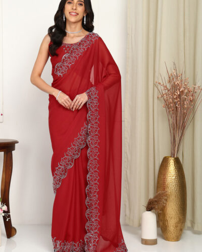 Self Design Bollywood Georgette Saree (Red)