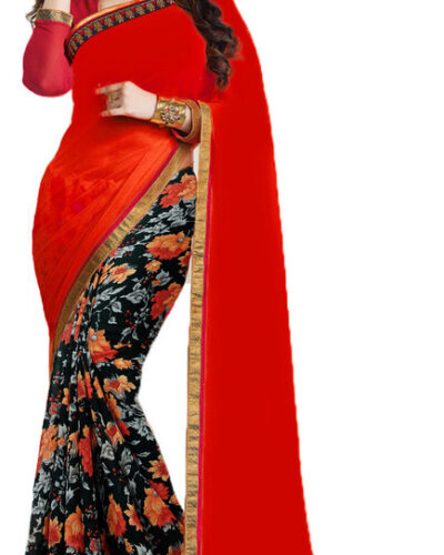 Printed, Checkered Bollywood Georgette, Chiffon Saree (Black)