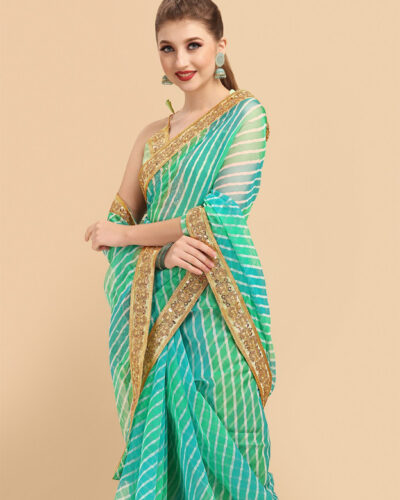Printed Bollywood Organza Saree (Green)