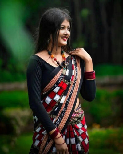 Printed, Digital Print Sambalpuri Pure Cotton Saree (Black)