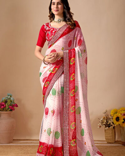 Embroidered Bollywood Georgette Saree (Red)