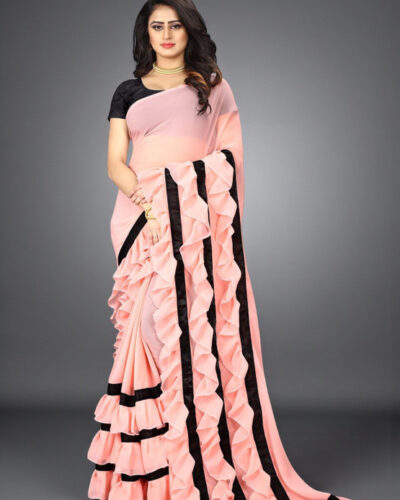 Striped, Woven, Self Design Bollywood Georgette Saree (Pink)