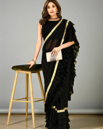 Self Design Bollywood Georgette Saree (Black)