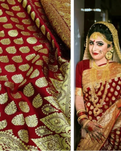 Woven Banarasi Handloom Silk Blend Saree (Red)