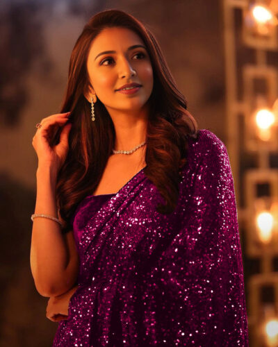 Embroidered, Embellished Bollywood Georgette Saree (Purple)