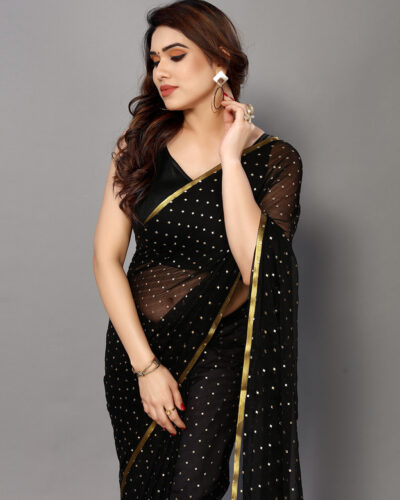 Woven, Embellished Daily Wear Chiffon Saree (Black)