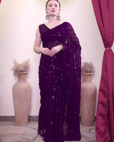 Embroidered Bollywood Georgette Saree (Purple)