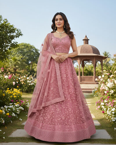 Embroidered Semi Stitched Lehenga Choli (Pink)