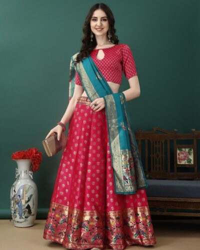 Self Design Semi Stitched Lehenga Choli (Pink)