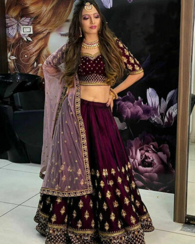 Embroidered Semi Stitched Lehenga Choli (Purple)