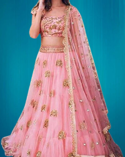 Embroidered Semi Stitched Lehenga Choli (Pink)