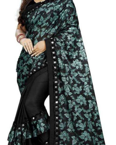 Printed, Floral Print Bollywood Lycra Blend Saree (Green)