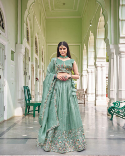 Embroidered Semi Stitched Lehenga Choli (Light Green)