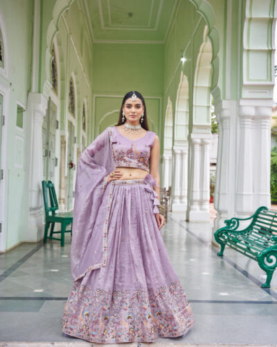 Embroidered Semi Stitched Lehenga Choli (Purple)