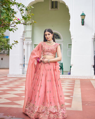 Embroidered Semi Stitched Lehenga Choli (Pink)