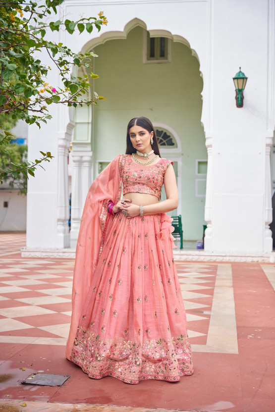 Embroidered Semi Stitched Lehenga Choli (Pink)