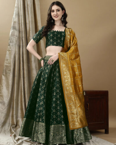 Self Design Semi Stitched Lehenga Choli (Green)