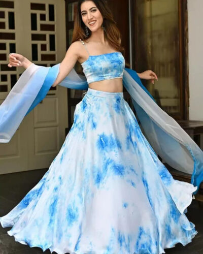 Printed Semi Stitched Lehenga Choli (White)