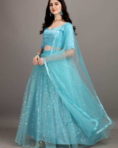 Embellished, Self Design Semi Stitched Lehenga Choli (Light Blue)