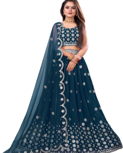 Embroidered Semi Stitched Lehenga Choli (Blue, Maroon)