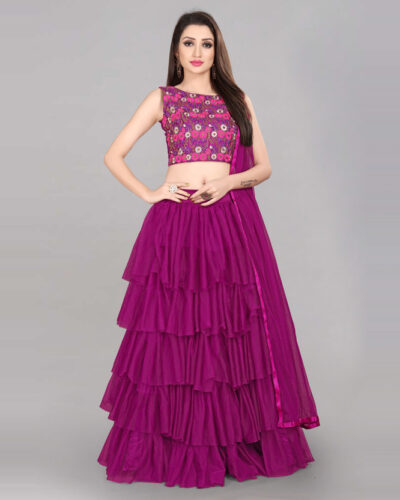 Embroidered Semi Stitched Lehenga Choli (Purple)