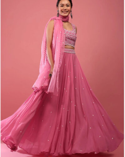 Embroidered Semi Stitched Lehenga Choli (Pink)