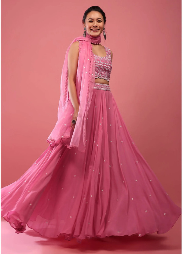 Embroidered Semi Stitched Lehenga Choli (Pink)