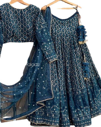 Self Design Semi Stitched Lehenga Choli (Light Blue)