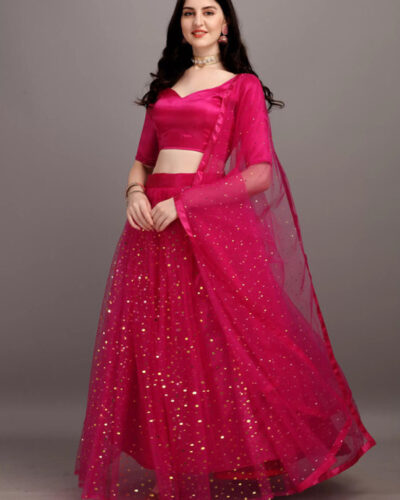 Embellished Semi Stitched Lehenga Choli (Pink)